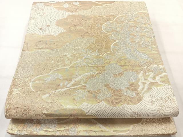 平和屋着物◎六通柄袋帯 草花文 金銀糸 正絹 逸品 AABH5555uk