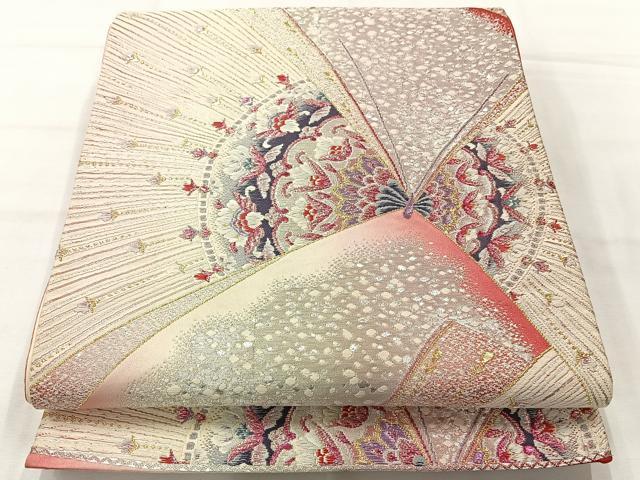 平和屋着物◎西陣 六通柄袋帯 唐織 花蝶文 金銀糸 正絹 逸品 AABH5560uk