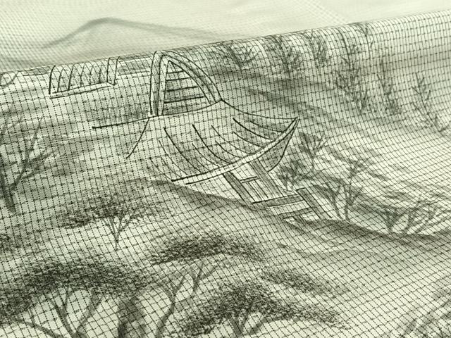 平和屋着物▽訪問着　本場縞大島紬　白大島　単衣　作家物　手描き　風景文　暈し染め　正絹　逸品　AABH5562jh