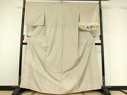 平和屋着物▽お召　単衣　本しぼ絣　草花文　証紙付き　正絹　逸品　AABH5563jh