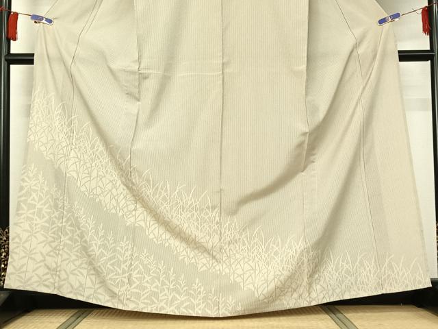 平和屋着物▽お召　単衣　本しぼ絣　草花文　証紙付き　正絹　逸品　AABH5563jh