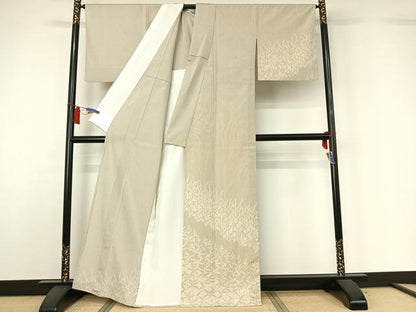 平和屋着物▽お召　単衣　本しぼ絣　草花文　証紙付き　正絹　逸品　AABH5563jh