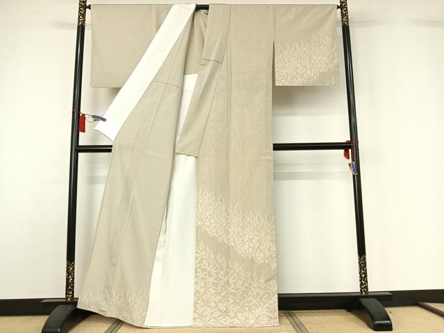 平和屋着物▽お召　単衣　本しぼ絣　草花文　証紙付き　正絹　逸品　AABH5563jh