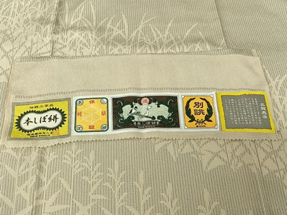 平和屋着物▽お召　単衣　本しぼ絣　草花文　証紙付き　正絹　逸品　AABH5563jh
