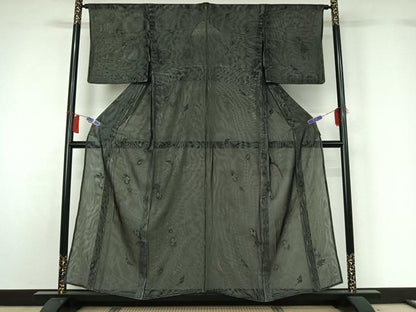 平和屋着物▽上質な小紋　無双　紗袷　紗×紗　舞葉文　正絹　逸品　AABH5566jh