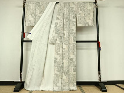 平和屋着物▽上質な紬　単衣　正倉院花文　正絹　逸品　AABH5567jh