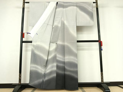 平和屋着物▽本塩沢　やまだ織　訪問着　染色作家　桐村博　単衣　霞文　暈し染め　正絹　逸品　AABH5568jh