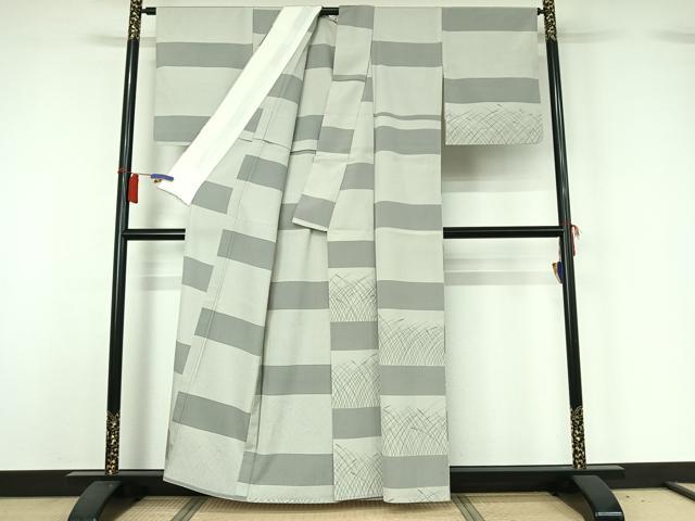 平和屋着物▽本塩沢　やまだ織　訪問着　染色作家　桐村博　単衣　薄文　正絹　逸品　AABH5575jh
