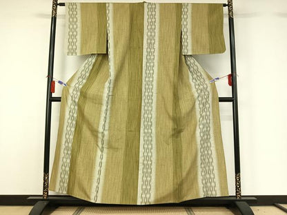 平和屋着物▽ぜんまい紬　単衣　幾何学間道　正絹　逸品　AABH5576jh