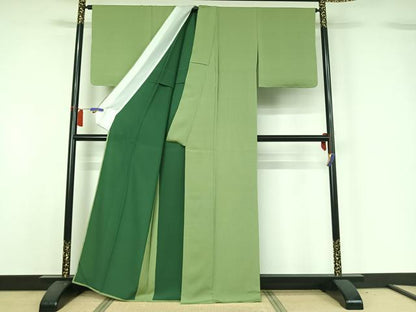 平和屋着物▽江戸小紋　単衣　作家物　華信　万筋　夏虫色×天鵞絨色　正絹　逸品　未使用　AABH5581jh
