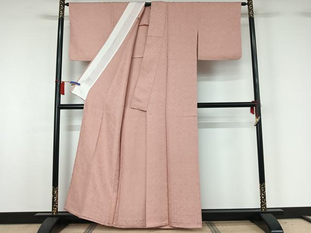 平和屋着物▽上質な色無地　単衣　お召地　花菱地紋　虹色　正絹　逸品　AABH5587jh