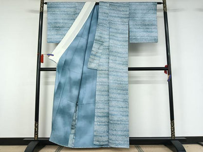 平和屋着物▽上質な小紋　単衣　横段文　正絹　逸品　AABH5588jh