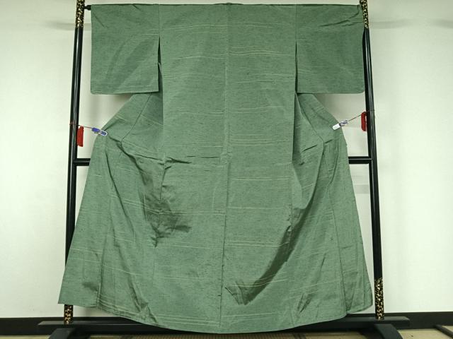 平和屋着物▽上質な紬　単衣　横段文　正絹　逸品　AABH5591jh