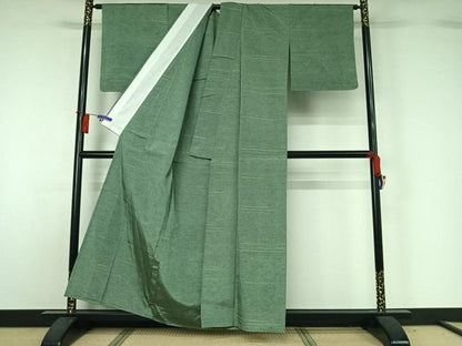 平和屋着物▽上質な紬　単衣　横段文　正絹　逸品　AABH5591jh