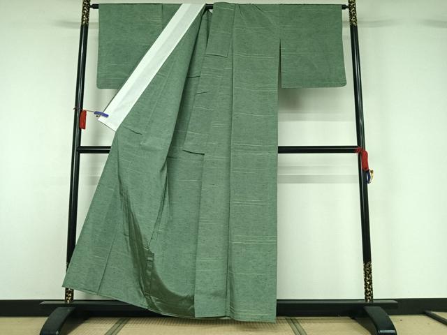 平和屋着物▽上質な紬　単衣　横段文　正絹　逸品　AABH5591jh
