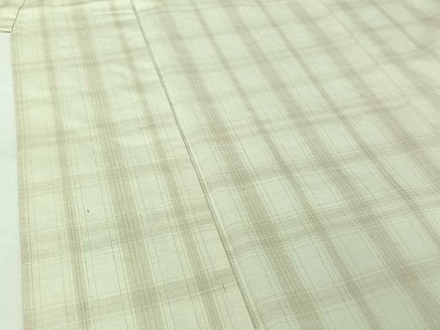 平和屋着物▽上質な紬　単衣　格子　正絹　逸品　AABH5592jh