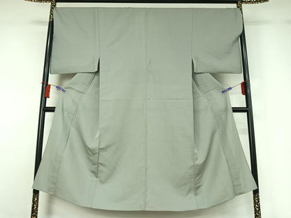 平和屋着物▽男性　紬　単衣　千草鼠色　キングサイズ　正絹　逸品　AABH5594jh