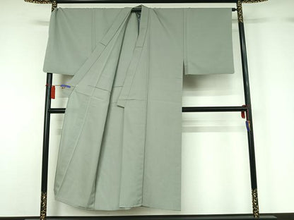平和屋着物▽男性　紬　単衣　千草鼠色　キングサイズ　正絹　逸品　AABH5594jh