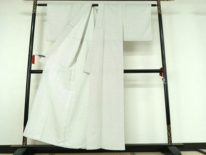 平和屋着物▽上質な小紋　単衣　幾何学文様　鬼しぼ縮緬　正絹　逸品　AABH5597jh