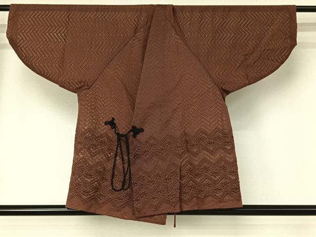 平和屋着物▽道中着　スリーシーズン　春夏秋　塵除け　横段花文　黒茶色　AABH5598jh