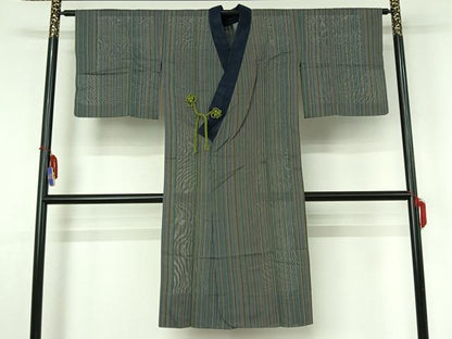 平和屋着物▽道中着　スリーシーズン　春夏秋　塵除け　ロング丈　縞　正絹　逸品　AABH5603jh
