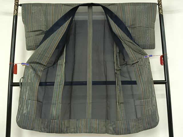 平和屋着物▽道中着　スリーシーズン　春夏秋　塵除け　ロング丈　縞　正絹　逸品　AABH5603jh
