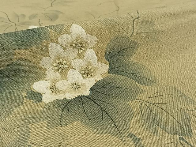 平和屋着物▽訪問着　単衣　紬地　作家物　手描き　草花文　正絹　逸品　AABH5604jh 平和屋着物▽訪問着 単衣 紬地 作家物 手描き 草花文 正絹 逸品