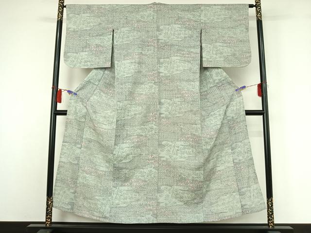 平和屋着物▽上質な紬　単衣　吉祥花文　正絹　逸品　AABH5605jh