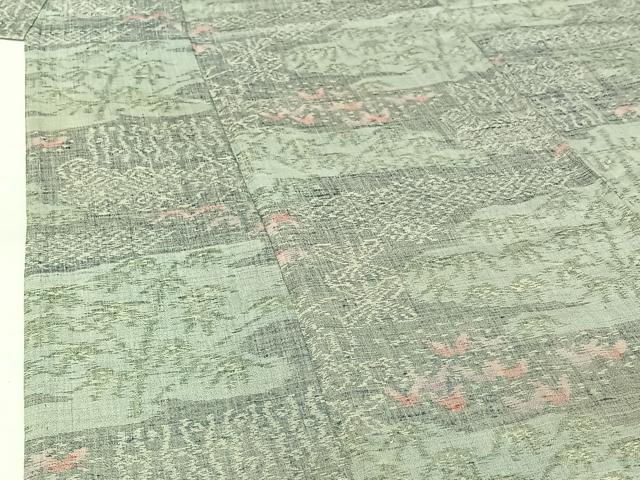 平和屋着物▽上質な紬　単衣　吉祥花文　正絹　逸品　AABH5605jh