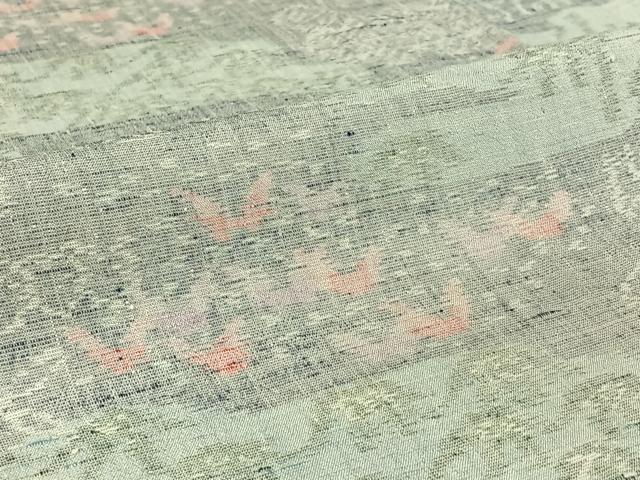 平和屋着物▽上質な紬　単衣　吉祥花文　正絹　逸品　AABH5605jh