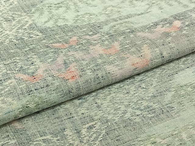 平和屋着物▽上質な紬　単衣　吉祥花文　正絹　逸品　AABH5605jh