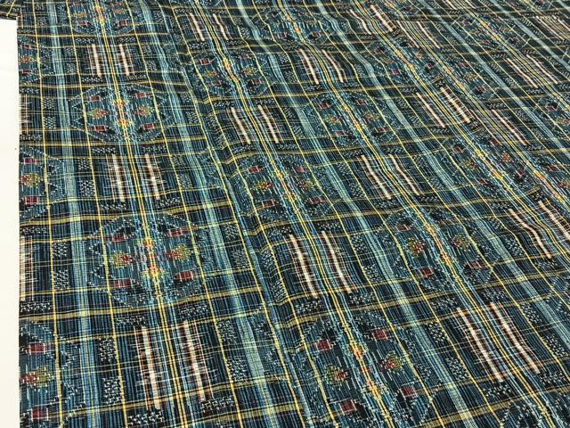 平和屋着物▽上質な紬　単衣　幾何学文様　正絹　逸品　AABH5606jh