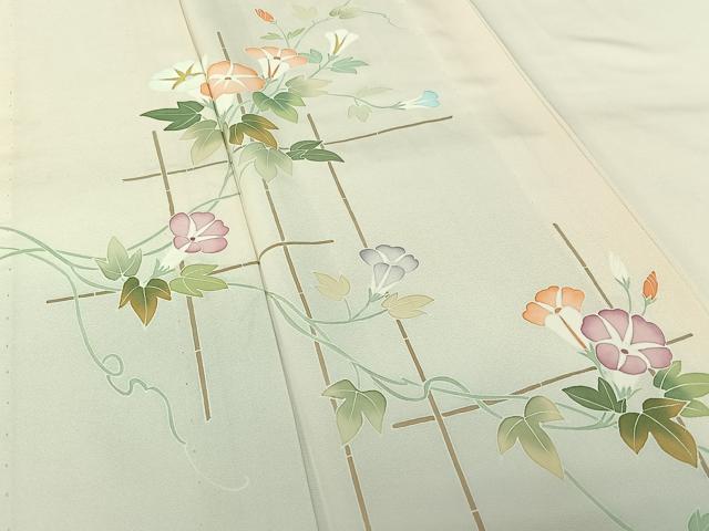 平和屋着物▽訪問着　単衣　朝顔　正絹　逸品　AABH5607jh