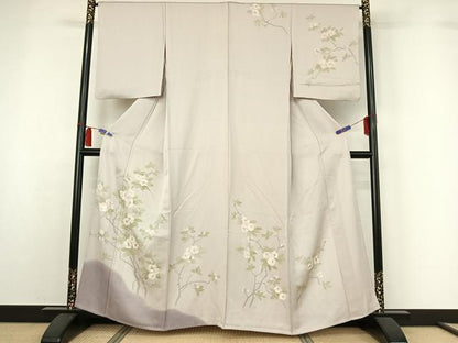 平和屋着物▽訪問着　単衣　手描き　枝花文　暈し染め　正絹　逸品　AABH5609jh