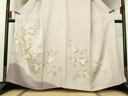 平和屋着物▽訪問着　単衣　手描き　枝花文　暈し染め　正絹　逸品　AABH5609jh