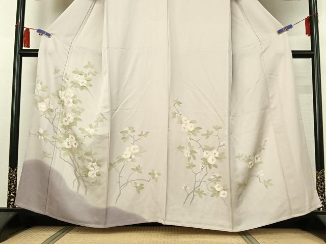 平和屋着物▽訪問着　単衣　手描き　枝花文　暈し染め　正絹　逸品　AABH5609jh