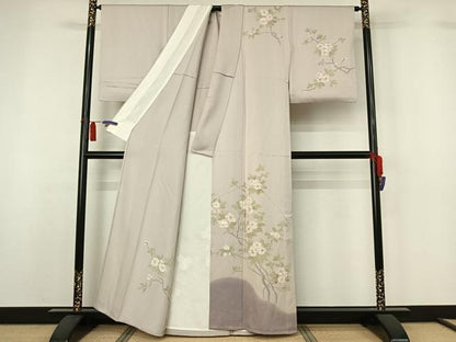 平和屋着物▽訪問着　単衣　手描き　枝花文　暈し染め　正絹　逸品　AABH5609jh