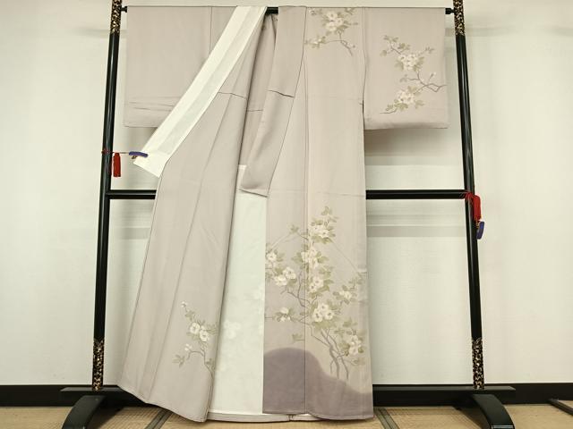 平和屋着物▽訪問着　単衣　手描き　枝花文　暈し染め　正絹　逸品　AABH5609jh