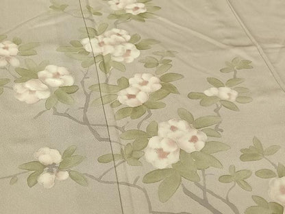 平和屋着物▽訪問着　単衣　手描き　枝花文　暈し染め　正絹　逸品　AABH5609jh