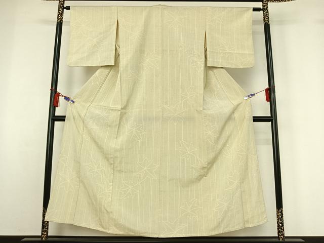 平和屋着物▽本塩沢　単衣　舞葉文　正絹　逸品　AABH5611jh