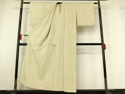 平和屋着物▽本塩沢　単衣　舞葉文　正絹　逸品　AABH5611jh
