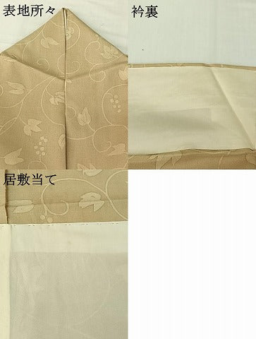 平和屋着物▽上質な小紋　単衣　紬地　手描き　南天文　正絹　逸品　AABH5612jh