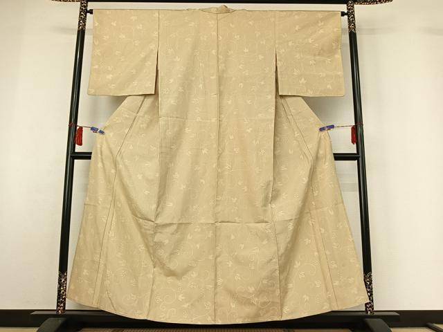 平和屋着物▽上質な小紋　単衣　紬地　手描き　南天文　正絹　逸品　AABH5612jh