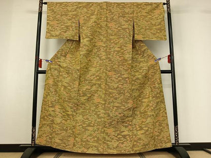 平和屋着物▽上質な紬　単衣　流水花文　正絹　逸品　AABH5616jh