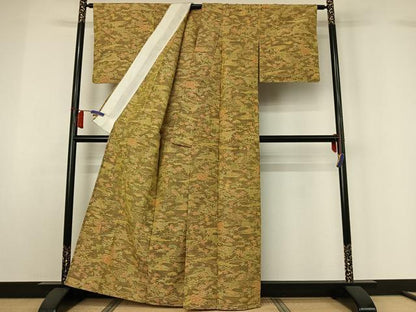 平和屋着物▽上質な紬　単衣　流水花文　正絹　逸品　AABH5616jh