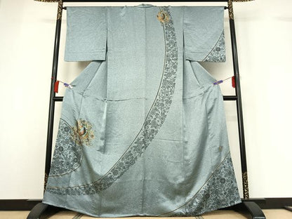 平和屋着物▽染織作家　染織デザイナー　大島明　訪問着　単衣　鳳凰花文　金彩　正絹　逸品　AABH5618jh