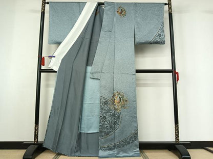 平和屋着物▽染織作家　染織デザイナー　大島明　訪問着　単衣　鳳凰花文　金彩　正絹　逸品　AABH5618jh