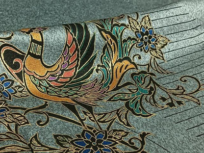 平和屋着物▽染織作家　染織デザイナー　大島明　訪問着　単衣　鳳凰花文　金彩　正絹　逸品　AABH5618jh