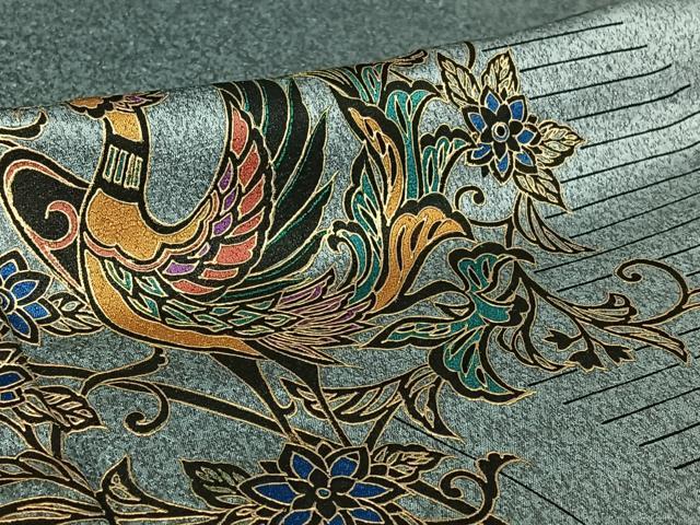 平和屋着物▽染織作家　染織デザイナー　大島明　訪問着　単衣　鳳凰花文　金彩　正絹　逸品　AABH5618jh
