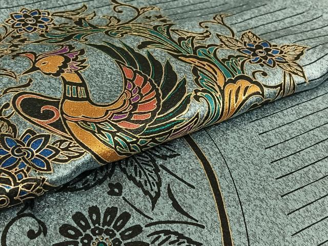平和屋着物▽染織作家　染織デザイナー　大島明　訪問着　単衣　鳳凰花文　金彩　正絹　逸品　AABH5618jh 平和屋着物▽染織作家 染織デザイナー 大島明 訪問着 単衣 鳳凰花